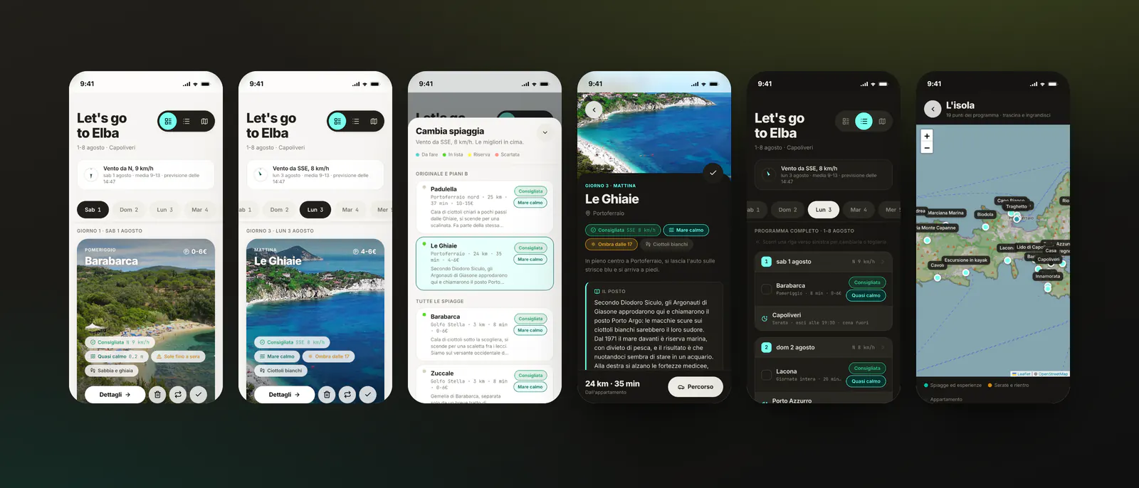 Elba 2026 - Overview of the app screens