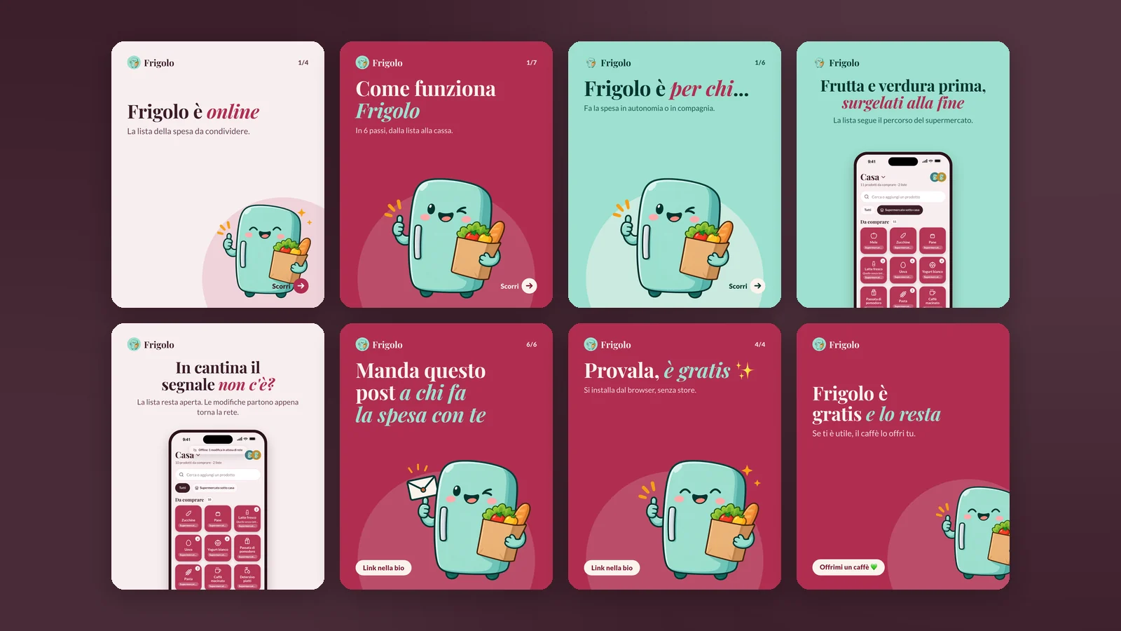 Frigolo - Una selezione dei post del piano di lancio su Instagram