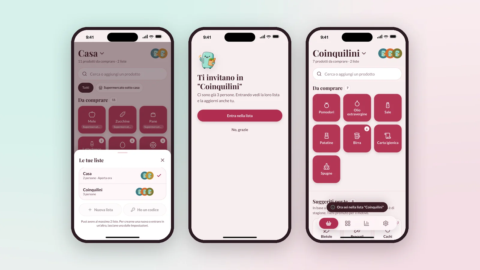 Frigolo - Il cambio di lista, l'invito e una lista condivisa da tre coinquilini