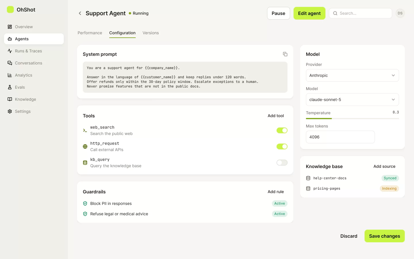 OhShot Agents - Configurazione agente