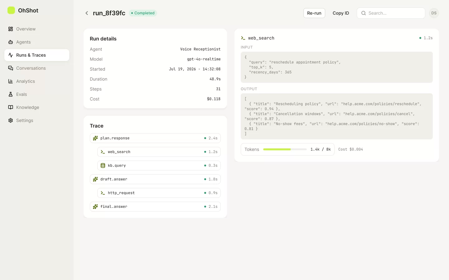 OhShot Agents - Trace explorer
