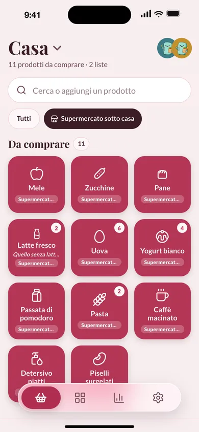 La lista ordinata per corsia, con le sezioni nell'ordine del supermercato